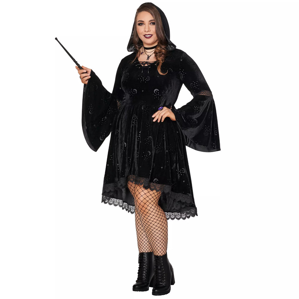 Celestial Coven Hooded Velvet Dress